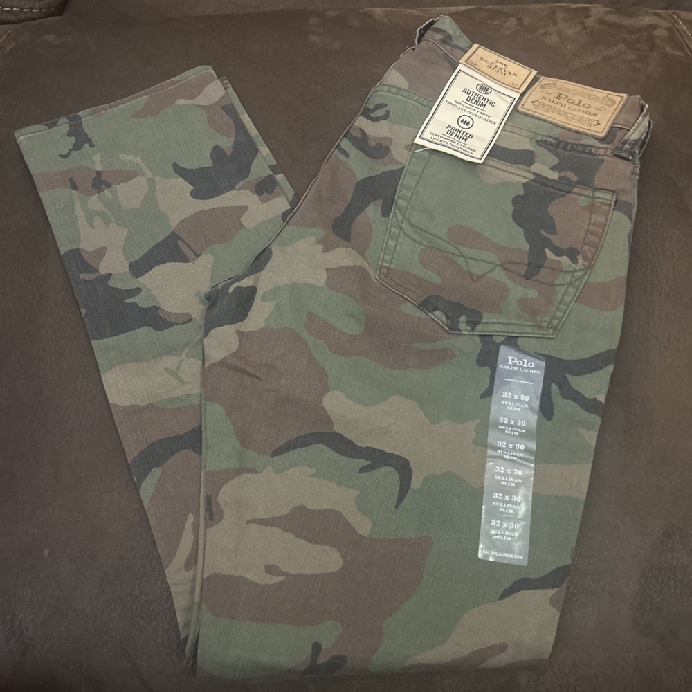 Polo Ralph Lauren Camo Sullivan Slim Jeans Mens 32X30 Green Hidden Polo Player